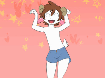 anthro blue_bottomwear blue_clothing blue_shorts bottomwear clothed clothing dancing eyes_closed hands_above_head heart_symbol horn male pink_background shaking_hips short_tail shorts simple_background solo star tail topless topless_male twang caramelldansen milo_(twang) bovid caprine goat mammal 2019 4:3 animated animation_meme frame_by_frame meme redraw
