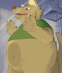 3_fingers against_surface ambiguous_anthro ambiguous_gender anthro belly belly_on_glass big_belly biped bloated bodily_fluids bottomless bottomless_ambiguous bottomless_anthro brown_body brown_fur claws clothed clothing drooling ears_up finger_claws fingers fluffy fur glass green_clothing green_shirt green_topwear half-closed_eyes hand_on_glass huge_belly hypnosis inside looking_down low-angle_view mind_control monotone_body monotone_fur narrowed_eyes navel on_glass open_mouth open_smile pipe pointy_ears prick_ears saliva shirt shirt_only smile snout solo spiral spiral_eyes tail tan_inner_ear tongue topwear topwear_only ventilation_shaft sabamiso_(sabamasasix) canid mammal 2019 digital_media_(artwork) hi_res japanese_description