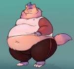 ambiguous_gender anthro belly big_belly claws clothed clothing fur midriff navel obese obese_ambiguous obese_anthro overweight overweight_ambiguous overweight_anthro pink_body pink_fur smile solo standing thick_thighs toe_claws plushclover domestic_ferret mammal mustelid musteline true_musteline weasel 2020 colored digital_media_(artwork) shaded