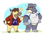 angry anthro clothing duo eyes_closed male overweight overweight_male shirt sport text text_on_clothing text_on_shirt text_on_topwear topwear eclipticafusion animal_crossing nintendo coach_(animal_crossing) curt_(animal_crossing) bear bovid bovine cattle mammal 2016 4:3