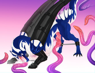 armwear bedroom_eyes blush clothing erection feet feral genitals gradient_background horn latex latex_armwear latex_clothing male narrowed_eyes oral oral_penetration paws penetration penile penis quadruped raised_tail restraints seductive simple_background smile solo spreader_bar tail tentacle_in_mouth tentacle_on_penis tentacle_penetration tentacles wings_tied pipex mythology azmerond dragon mythological_creature mythological_scalie scalie digital_drawing_(artwork) digital_media_(artwork) hi_res