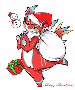 anthro big_eyes biped blue_eyes christmas_clothing christmas_headwear clothing cute_fangs fangs fur gift hat headgear headwear holiday_message holidays kemono male red_body red_fur santa_hat slim_anthro slim_male solo teeth text white_body white_fur hlg7777 christmas mythology dragon furred_dragon furred_scalie mythological_creature mythological_scalie scalie 2019 english_text