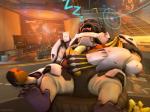 5_fingers armor banana fangs feet fingers food fruit lying male on_back paws peanut_butter plant prehensile_feet sleeping solo teeth toes tongue averyhyena blizzard_entertainment overwatch winston_(overwatch) ape gorilla haplorhine mammal primate 2017 3d_(artwork) 4:3 digital_media_(artwork) source_filmmaker_(artwork)