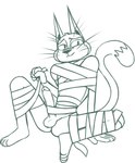 anthro balls bandage erection genitals male nude penis simple_background sitting smile solo white_background wrapped_up redout mighty_magiswords cattus_the_one_blade domestic_cat felid feline felis mammal 2021 digital_drawing_(artwork) digital_media_(artwork) hi_res monochrome