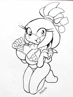 5_fingers anthro big_breasts bikini breasts clothed clothing crossgender eyelashes female fingers kneeling looking_at_viewer nipple_outline open_mouth simple_background skimpy smile solo swimwear two-piece_swimsuit white_background year kandlin sega sonic_the_hedgehog_(series) knuckles_the_echidna echidna mammal monotreme 2016 black_and_white dated line_art monochrome