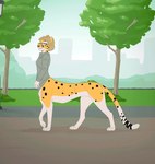 black_nose blonde_hair bottomless bottomless_female bottomless_taur clothed clothing countershading digitigrade eyebrows eyewear female fur glasses green_eyes hair markings outside plant quadruped solo spots spotted_body spotted_fur topwear topwear_only tree walk_cycle walking yellow_body yellow_fur paloma-paloma cheetah cheetah_taur felid felid_taur feline feline_taur mammal mammal_taur taur 2021 2d_animation animated digital_media_(artwork) dithering short_playtime