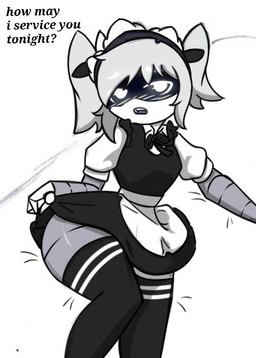 big_breasts blush body_blush breasts clothing female looking_at_viewer machine maid_headdress maid_uniform showing_leg solo thick_thighs uniform pace-maker glitch_productions murder_drones j_(murder_drones) humanoid robot