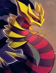 ambiguous_gender feral grey_background grey_body looking_at_viewer red_body red_eyes simple_background solo spikes yellow_body falvie nintendo pokemon generation_4_pokemon giratina legendary_pokemon origin_forme_giratina pokemon_(species) 2013 digital_media_(artwork) digital_painting_(artwork) painting_(artwork) portrait shaded