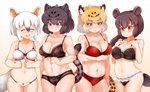 big_breasts biped black_bra black_clothing black_hair black_panties black_spots black_underwear blonde_hair blush bow_bra bow_panties bow_underwear bra breast_size_difference breasts brown_eyes cleavage clothed clothing eyes_closed female frilly frilly_bra frilly_clothing frilly_panties frilly_underwear glistening glistening_body glistening_skin grey_eyes group hair inner_ear_fluff lace light_body light_skin lingerie looking_at_another monotone_hair multicolored_hair navel open_mouth open_smile panties red_bra red_clothing red_panties red_underwear simple_background smile spots standing string_panties tuft underwear underwear_only white_background white_bra white_clothing white_hair white_panties white_underwear yellow_eyes tanaka_kusao kemono_friends black_jaguar_(kemono_friends) jaguar_(kemono_friends) malayan_tapir_(kemono_friends) southern_tamandua_(kemono_friends) animal_humanoid anteater_humanoid felid felid_humanoid humanoid jaguar_humanoid mammal mammal_humanoid pantherine pantherine_humanoid pilosan pilosan_humanoid tapir tapir_humanoid xenarthran xenarthran_humanoid digital_media_(artwork) shaded