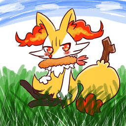 ambiguous_anthro ambiguous_gender anthro biped blush detailed_background digitigrade dipstick_tail food food_in_mouth looking_at_viewer markings nude_ambiguous nude_anthro object_in_tail outside shrimp_(food) side_view sitting solo stick stick_in_tail tail tail_markings tapering_snout annyui0611 nintendo pokemon braixen canid generation_6_pokemon mammal pokemon_(species) 1:1 2021 colored digital_drawing_(artwork) digital_media_(artwork) full-length_portrait hi_res japanese_description portrait translated_description
