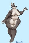 anthro belly big_breasts big_butt bottom_heavy breasts brown_eyes butt countershading curvy_figure fat_thighs female fupa fur genitals grey_body grey_fur huge_thighs nude overweight overweight_female pussy slightly_chubby slightly_chubby_female smug solo thick_thighs voluptuous wide_hips luminared canid canine canis mammal wolf absurd_res hi_res