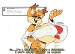 anthro big_breasts breasts claws clothed clothing crossgender dialogue dialogue_box fangs female huge_breasts hyper mtf_crossgender nipple_outline open_mouth simple_background solo teeth text user_avatar white_background rabid bubsy_(series) twitter bubsy felid feline lynx mammal 2017 english_text