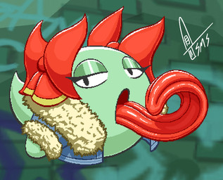 bedroom_eyes black_eyes bow_ribbon clothing female floating_head_creature green_body huge_tongue jacket long_tongue looking_at_viewer narrowed_eyes not_furry open_mouth seductive solo tongue tongue_out topwear supermoonshroom mario_bros nintendo paper_mario lady_bow boo_(mario) ghost spirit hi_res
