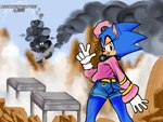 2024 anthro blue_body bottomwear clothing crossgender detailed_background dr._eggman electronics female grin headphones long_sleeves looking_at_viewer looking_back mtf_crossgender pink_clothing sega shorts smile smirk smoke solo solo_focus somewhatsketchy sonic_the_hedgehog sonic_the_hedgehog_(ova) sonic_the_hedgehog_(series) star