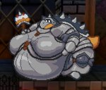 ambiguous_gender anthro armor belly belly_overhang big_belly cake clothed clothing dessert food full_armor headgear helmet holding_melee_weapon holding_object holding_polearm holding_spear holding_weapon inside melee_weapon morbidly_obese morbidly_obese_ambiguous morbidly_obese_anthro obese obese_ambiguous obese_anthro overweight overweight_ambiguous overweight_anthro plate_armor polearm solo spear spiked_armor spiked_helmet spikes standing tan_body thick_thighs weapon wide_hips mr.spiffy mario_bros nintendo paper_mario koopa koopa_troopa koopatrol scalie hi_res