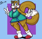 anthro big_breasts big_butt blue_eyes breasts butt clothed clothing crossgender female fur gesture hand_gesture heart_symbol huge_breasts mtf_crossgender open_mouth robe simple_background smile solo thick_thighs v_sign white_body white_fur wide_hips yellow_body yellow_fur dezmine21 sega sonic_the_hedgehog_(series) tails_gets_trolled miles_prower canid canine fox mammal digital_media_(artwork) hi_res