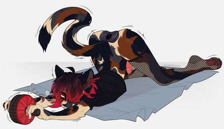 ahoge anal anal_penetration anthro black_nose bodily_fluids bottomless bottomless_anthro bottomless_male buttplug buttplug_in_ass buttplug_insertion clothed clothing erection exercise exercise_equipment fishnet_clothing fishnet_legwear fishnet_thigh_highs fluffy fluffy_tail genital_fluids genitals hair humanoid_genitalia humanoid_hands humanoid_penis leaking_precum legwear male object_in_ass penetrable_plug penetrable_sex_toy penetration penis plug_(sex_toy) plug_insertion precum red_hair sex_toy sex_toy_in_ass sex_toy_insertion shaking shirt solo t-shirt tail thigh_highs topwear tunnel_plug lgag006k043_(artist) felid feline mammal 2026 digital_drawing_(artwork) digital_media_(artwork) hi_res
