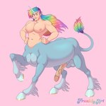 balls big_pecs erection fetlocks genitals gold_horseshoe hair hands_on_hips hooves horn humanoid_genitalia humanoid_penis male multicolored_hair multicolored_tail muscular muscular_male navel nipples nude pecs penis pink_background rainbow rainbow_hair rainbow_tail rainbow_tail_tuft simple_background slightly_chubby smile solo tail tail_tuft tuft unicorn_horn frankly-art european_mythology greek_mythology mythology centaur equid equid_taur equine humanoid humanoid_taur mammal mammal_taur mythological_creature mythological_equine taur unicorn unicorn_taur 1:1