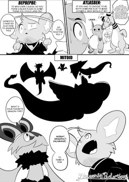 3_panel_comic ambiguous_gender angry biped black_text cheek_spots dialogue ellipsis eyebrows feral flying forehead_gem fur gem group looking_at_another looking_up markings mouth_closed neck_tuft open_mouth open_smile paws profanity quadruped question_mark questioning_ellipsis sharp_teeth smile speech_bubble standing tail talking_to_another teeth text text_box tongue tuft white_sclera wings heavenlyproductions nintendo pokemon ampharos dragapult dragonair generation_1_pokemon generation_2_pokemon generation_4_pokemon generation_6_pokemon generation_8_pokemon mega_evolution mega_salamence noibat pokemon_(species) raichu shinx 2026 absurd_res comic english_text hi_res monochrome