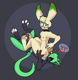 4_fingers 4_toes anal anklet anthro balls black_body black_claws black_fur butt butt_grab cheek_tuft chest_tuft claws collar collar_only countershading duo erection eyes_closed facesitting facial_tuft feet fingers foot_fetish foot_play footjob fur genitals green_body green_eyes green_fur green_hair green_tail green_tongue grey_background hair hand_on_butt heart_symbol humanoid_genitalia humanoid_penis jewelry licking male male/male multicolored_ears nude one_eye_closed oral paws penile penis rimming sex simple_background sitting sitting_on_another spread_toes tail tan_body tan_fur toes tongue tongue_out tuft two-footed_footjob white_body white_countershading white_toes wide_eyed xing1 aevyn raibani domestic_cat felid feline felis lagomorph leporid mammal rabbit absurd_res hi_res
