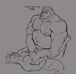 abs anthro athletic athletic_male barbell_piercing beard belly big_nipples bodily_fluids body_hair chastity_cage chastity_device chest_hair dialogue dominant dominant_male duo ejaculation facial_hair fluffy fluffy_tail genital_fluids hands-free holding_leg larger_male leaking_precum looking_at_another looking_at_partner looking_pleasured male male/male male_penetrated male_penetrating male_penetrating_male musclegut muscular muscular_arms muscular_male navel nipple_piercing nipples open_mouth overweight overweight_male pecs penetration piercing precum sex size_difference smaller_male smile standing submissive submissive_male tail text tongue tongue_out weight_difference wheelbarrow tcw tcw_(character) bear canid canine fox mammal polar_bear ursine english_text hi_res sketch