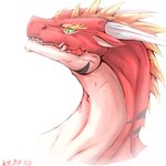 fangs green_eyes horn long_neck male pupils red_body simple_background slit_pupils solo teeth white_background shengguang european_mythology mythology enzo dragon mythological_creature mythological_scalie scalie western_dragon 1:1