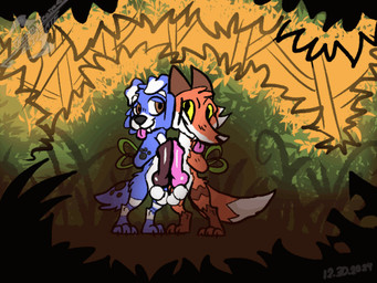 animal_genitalia animal_penis anthro balls blep blue_body blue_fur bound brown_eyes canine_genitalia canine_penis duo faces_touching forest forest_background frottage fur genitals knot knotted_penis male male/male orange_body orange_fur penile penis penises_touching plant sex tail tail_motion tailwag thrusting tips_touching tongue tongue_out tree yellow_eyes blizzate canid canine canis domestic_dog fox mammal animated