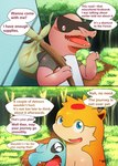 dialogue forest male plant speech_bubble text tree darrow0 nintendo pokemon mo_(darrow) pol_(darrow) yuel generation_2_pokemon generation_5_pokemon krookodile pokemon_(species) quilava totodile comic english_text hi_res