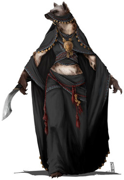 anthro bottomwear claws cleric cloak clothing female melee_weapon priest scar skirt solo spots sword veil weapon tim_kings-lynne paizo pathfinder alashra hyena mammal spotted_hyena official_art source_request
