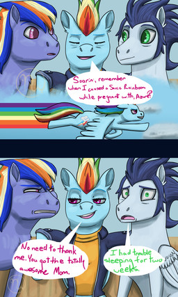 blue_body blue_clothing blue_eyebrows blue_feathers blue_fur blue_hooves blue_jacket blue_sky blue_topwear blue_wall blue_wings brown_sofa clenched_teeth clothed clothed_female clothed_feral clothing cloud confident confident_female confident_feral cutie_mark day dialogue eye_contact eyebrows eyelashes eyes_closed facial_hair feathered_wings feathers female female_feral feral flying folded_wings fur furniture green_eyes green_pupils group hooves jacket light logo looking_at_another male male_feral mane mature_female mature_feral mature_male multicolored_mane multicolored_tail name_drop name_in_dialogue open_clothing open_jacket open_mouth open_smile open_topwear orange_clothing orange_shirt orange_topwear pink_eyes pink_pupils pink_tongue pregnant pregnant_female pregnant_feral pupils quadruped rainbow_mane rainbow_tail shirt short_mane sideburns sky smile smiling_at_another smiling_at_partner sofa sonic_rainboom speech_bubble tail talking_to_another teeth text tongue topwear traumatized trio unguligrade wall_(structure) wince wings skywater friendship_is_magic futurehooves hasbro my_little_pony mythology azure_sprint fan_character rainbow_dash_(mlp) soarin_(mlp) wonderbolts_(mlp) equid equine mammal mythological_creature mythological_equine pegasus 2020 3:5 adobe_photoshop_(artwork) artist_logo colored comic digital_media_(artwork) english_description english_text handwritten_text hi_res lighting shaded father_(lore) father_and_child_(lore) father_and_son_(lore) mother_(lore) mother_and_child_(lore) mother_and_son_(lore) parent_(lore) parent_and_child_(lore) parent_and_son_(lore) son_(lore)