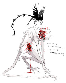 ambiguous_feral ambiguous_gender amputated_leg amputee black_body black_fur blood bodily_fluids body_horror disability duo feral fur gore grin hole_in_face hole_in_head missing_leg monotone_body monotone_fur ribs scutes simple_background smile tail teeth text trypophobia white_background white_body white_fur white_tail jejejunum humanoid monster monstrous_humanoid unknown_species 2026 aliasing digital_drawing_(artwork) digital_media_(artwork) english_text full-length_portrait portrait