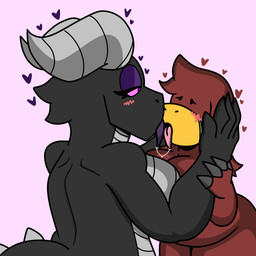 anthro big_breasts black_body breasts duo female female/female french_kissing holding_head horn kissing nude purple_eyes red_body simple_background slightly_chubby tail thick_thighs tongue tongue_out enderbendr microsoft minecraft mojang mythology xbox_game_studios lydia_(endrslendr) samantha_(endrslendr) dragon ender_dragon mammal mythological_creature mythological_scalie scalie sniffer_(minecraft) 1:1 absurd_res hi_res