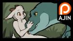 2017 ajin ambiguous_gender anthro belly_lick black_border blush border bovid brown_eyes caprine digital_media_(artwork) dinosaur duo eye_contact face_grab feral fur goat horn interspecies jurassic_park larger_ambiguous licking looking_at_another male male/ambiguous mammal nude on_ground patreon patreon_logo patreon_username reptile scalie sitting size_difference smaller_male snout snout_grab submissive submissive_male surprise teeth the_goat_(jurassic_park) theropod tongue tongue_out tyrannosaurid tyrannosauroid tyrannosaurus tyrannosaurus_rex universal_studios yellow_sclera