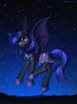 black_body black_fur eyelashes feral fur looking_at_viewer membrane_(anatomy) membranous_wings night outside smile solo standing wings margony hasbro my_little_pony fan_character bat bat_pony equid mammal 2018 digital_media_(artwork)