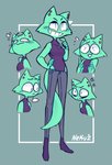 anthro bottomwear clothed clothing denim denim_bottomwear denim_clothing female fur green_body green_fur jeans pants simple_background nekuzx linda_(nekuzx) domestic_cat felid feline felis mammal