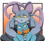 anthro black_nose blue_body clothed clothing duo grey_body hug hugging_another hugging_from_behind kemono male male/male moobs nipples sitting size_difference slightly_chubby smile letter_route mammal mouse murid murine rodent 2025 hi_res