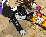 anthro beverage bodily_fluids chicken_meat chicken_nugget clothing crying fast_food female food fries fur hair hoodie meat shadow soda solo sweatshirt tears topwear young pokefound da_silva emily_(pink) canid canine fox mammal marble_fox red_fox true_fox hi_res