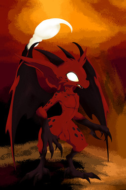3_toes 4_fingers balls big_ears claws cute_fangs embarrassed fangs feet femboy finger_claws fingers flaccid foreskin genitals gloves_(marking) glowing glowing_eyes horn leg_markings male markings nude nude_male penis red_body red_skin small_penis socks_(marking) solo spots stinger stinger_tail tail teeth toe_claws toes wide_hips wings yellow_eyes shadowsoulful dungeons_and_dragons hasbro wizards_of_the_coast demon imp 2025 absurd_res cel_shading hi_res lineless shaded