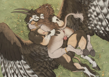 anklet anthro anthro_on_anthro anthro_penetrated anthro_penetrating anthro_penetrating_anthro anus areola armlet blue_eyes brown_body brown_hair brown_horn brown_wings chain_piercing duo ear_piercing eyes_closed feathered_wings feathers female female_anthro female_penetrated flower genitals gold_(metal) gold_jewelry grass hair hooves horn jewelry lying male male/female male_anthro male_penetrating male_penetrating_female muscular muscular_anthro muscular_male narrowed_eyes on_back outside penetration penile penile_penetration penis penis_in_vagina piercing plant red_anus red_penis sex short_hair striped_back striped_neck tail tail_tuft tan_body tuft vaginal vaginal_penetration white_body white_flower white_wings wings yellow_flower scarlanya european_mythology greek_mythology mythology kelly_(jigsawmawman) rocky_(jigsawmawman) antelope avian bovid gazelle hippogriff mammal mythological_avian mythological_creature species_request absurd_res hi_res huge_filesize