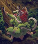 anthro big_breasts big_butt bottomwear breasts butt climbing_tree clothing female huge_breasts huge_butt loincloth long_tongue looking_at_viewer looking_back looking_back_at_viewer plant raised_tail rear_view solo tail tattoo tongue tongue_out tree tribal tribal_tattoo mikeblade bethesda_game_studios microsoft skyrim the_elder_scrolls the_lusty_argonian_maid xbox_game_studios lifts-her-tail argonian scalie absurd_res digital_media_(artwork) hi_res