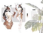 anthro black_hair breasts brown_body brown_fur cheek_tuft eyelashes facial_tuft featureless_breasts featureless_crotch female front_view fur hair hand_on_hip long_hair monstera red_eyes simple_background solo striped_legs tan_body tan_fur tuft white_body white_fur white_hair unknowhiter felid mammal hi_res model_sheet