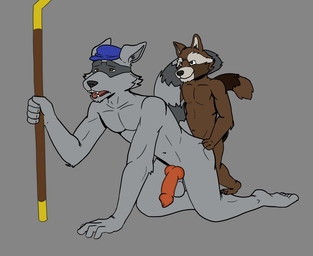 all_fours animal_genitalia animal_penis anthro balls bareback biped brown_body brown_fur butt butt_grab canine_genitalia canine_penis duo fur genitals grey_background hand_on_butt holding_object intraspecies knot larger_sub male male/male moan non-canine_knot open_mouth penis simple_background size_difference submissive teeth lewd_latte guardians_of_the_galaxy marvel sly_cooper_(series) sony_corporation sony_interactive_entertainment sucker_punch_productions rocket_raccoon sly_cooper mammal procyonid raccoon crossover