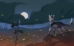 ambiguous_gender feral fur grass grey_body grey_fur implied_fire moon night outside plant sky solo white_body white_fur banicsidy canid canine canis domestic_dog mammal 16:10 2020 digital_media_(artwork) hi_res widescreen