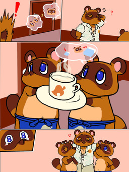 aloha_shirt anthro apron beverage blue_apron blue_clothing blue_eyes brown_body brown_fur chibi clothed clothing coffee cum_on_head eyes_closed fur group humanoid_hands male pattern_clothing pattern_shirt pattern_topwear shirt slightly_chubby topwear olkl1234 animal_crossing nintendo timmy_nook tom_nook_(animal_crossing) tommy_nook canid canine mammal raccoon_dog tanuki 2020 3:4 hi_res brother_(lore) brothers_(lore) nephew_(lore) sibling_(lore) twins_(lore) uncle_(lore) uncle_and_nephew_(lore)