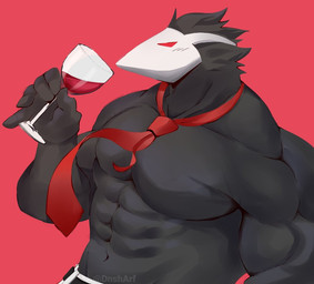 5_fingers abs biceps black_body clothed clothing container cup drinking_glass fingers glass glass_container glass_cup male mask muscular muscular_male necktie pecs red_background red_eyes simple_background solo topless triceps wine_glass dnsharf deltarune undertale_(series) avian darkner swatchling 2021 digital_media_(artwork)