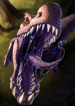 bodily_fluids dripping drooling feral forest_background mouth_shot open_mouth pink_body saliva saliva_drip saliva_on_tongue saliva_string scales simple_background solo teeth tongue tongue_out vore nothehe capcom monster_hunter anjanath brute_wyvern dinosaur prehistoric_species reptile scalie hi_res