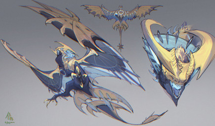 2_horns 4_toes ambiguous_gender aureola blue_body blue_markings blue_membrane blue_mouth blue_scales blue_spikes blue_tail blue_tongue blue_wings chest_markings claws fangs feet feral gradient_background grey_background head_horn high-angle_view horn looking_at_viewer markings membrane_(anatomy) membranous_wings multiple_angles multiple_poses neck_spikes open_mouth pose realistic_wings scales simple_background solo spikes spikes_(anatomy) spread_wings tail teeth toes tongue tongue_showing unusual_anatomy unusual_tail wing_markings wings yellow_body yellow_claws yellow_horn yellow_scales yellow_tail yellow_wings zygodactyl chiayeeee mythology dragon mythological_creature mythological_scalie scalie 2021 absurd_res chromatic_aberration dated digital_drawing_(artwork) digital_media_(artwork) full-length_portrait headshot_portrait hi_res portrait signature