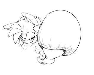 accessory anthro bent_over bent_over_with_legs_held_straight big_diaper blush breath clothed clothing diaper diaper_fetish diaper_focus diaper_only eyelashes female headband huge_diaper lidded_eyes panting solo topless wearing_diaper sophiepoof sega sonic_the_hedgehog_(series) amy_rose eulipotyphlan hedgehog mammal monochrome