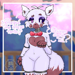 anthro black_sclera bow_tie cherry_blossom claws eyebrows female flower fluffy fluffy_tail froam fur looking_at_viewer machine pink_eyes plant prunus_(flower) raised_eyebrow red_body red_fur smile smiling_at_viewer solo standing tail text thick_thighs white_body white_fur wire mun-shipu animatronic canid canine fox mammal robot 1:1 hi_res spanish_text translated