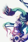 dripping duo female green_eyes hime_cut male mask plant purple_eyes thorns wrapped_up huti bandai_namco digimon digimon_ghost_game yuto_(digimon_ghost_game) digimon_(species) elemental_creature flora_fauna human mammal hi_res